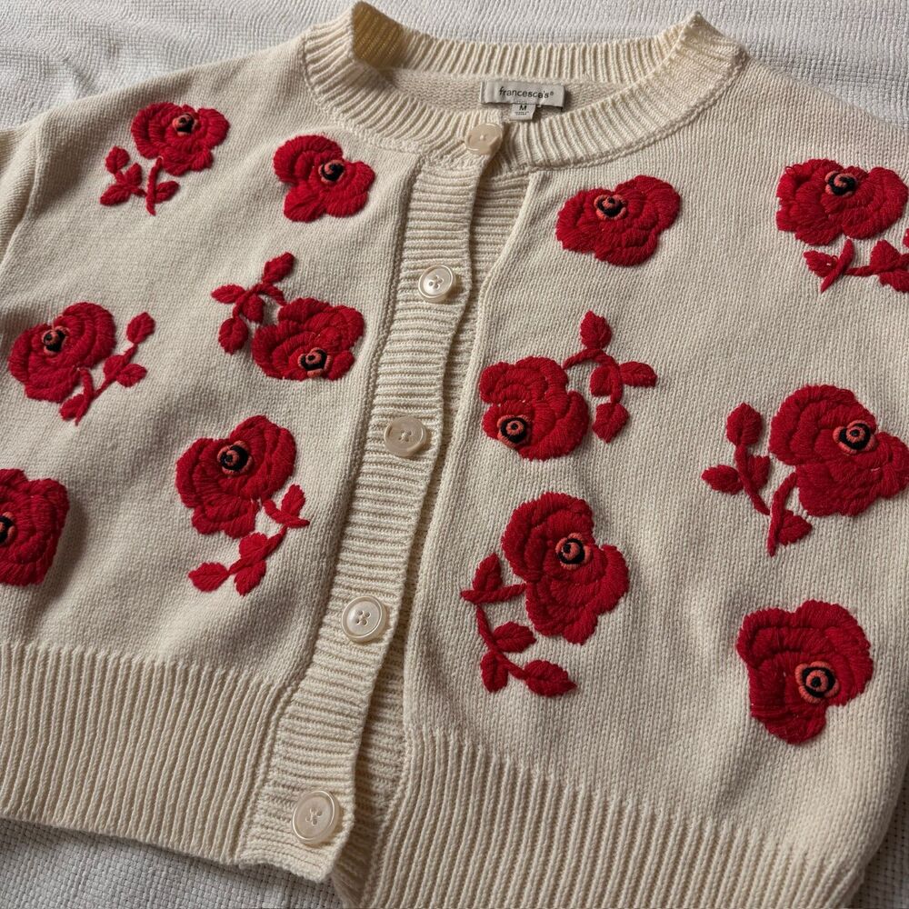 Francesca’s Floral Embroidered Cardigan cottage core grandma core rose